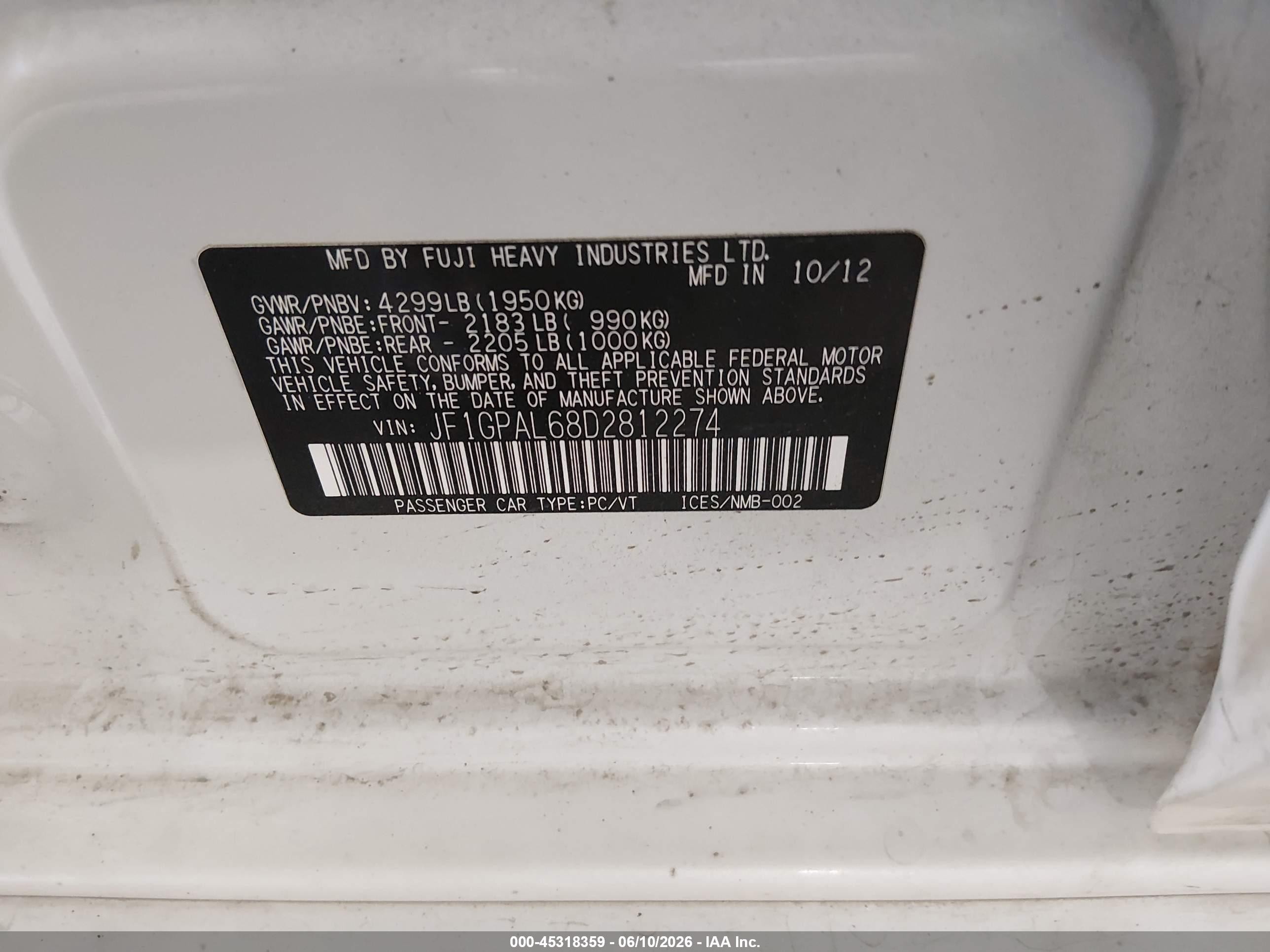 2013 Subaru Impreza 2.0i Sport Premium White vin: JF1GPAL68D2812274