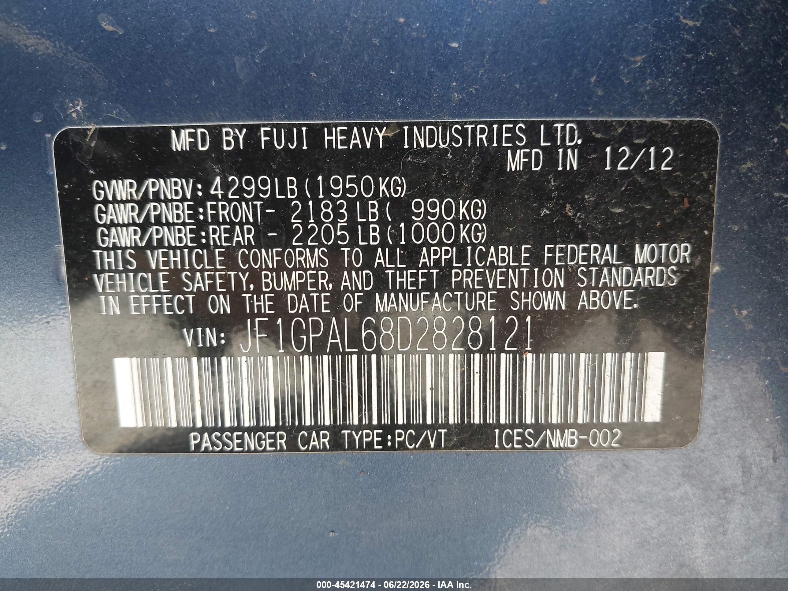 2013 Subaru Impreza 2.0i Sport Premium Blue vin: JF1GPAL68D2828121