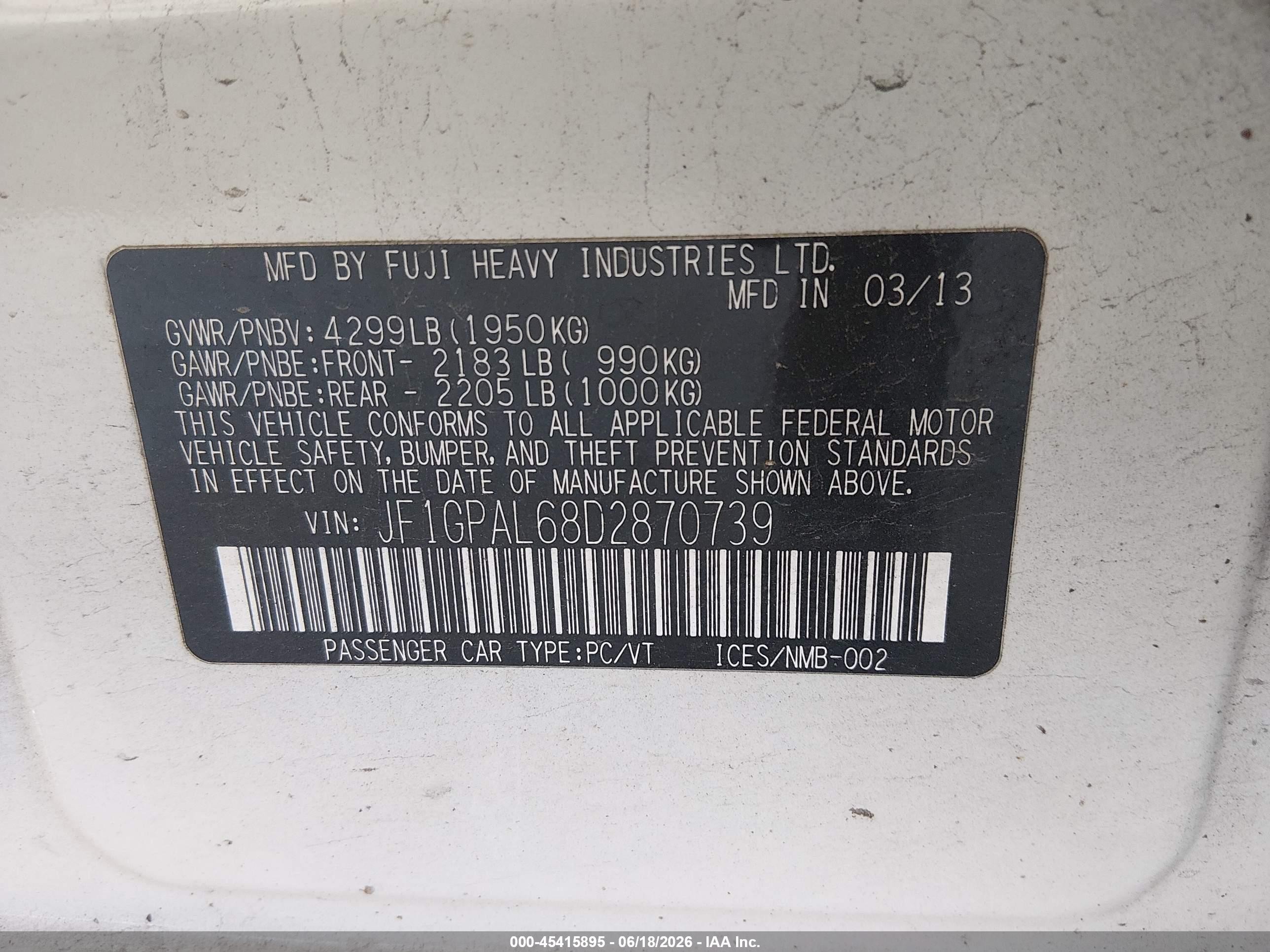 2013 Subaru Impreza 2.0i Sport Premium Белый vin: JF1GPAL68D2870739