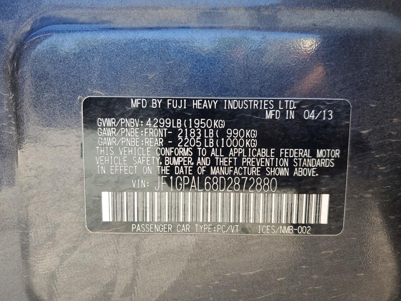2013 Subaru Impreza Sport Premium Charcoal vin: JF1GPAL68D2872880