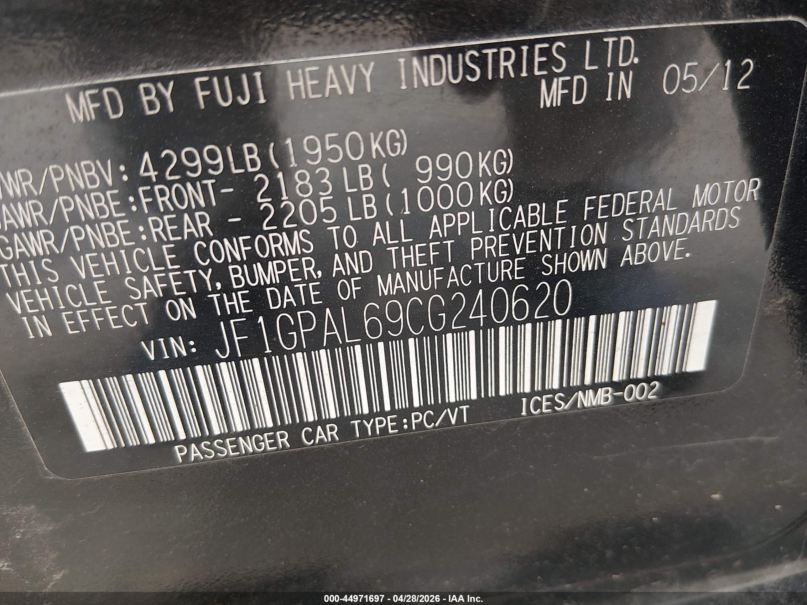 2012 Subaru Impreza 2.0i Sport Premium Черный vin: JF1GPAL69CG240620