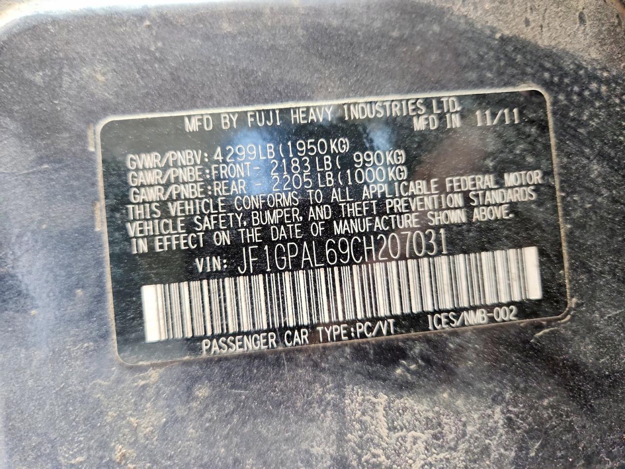 2012 Subaru Impreza Sport Premium Charcoal vin: JF1GPAL69CH207031