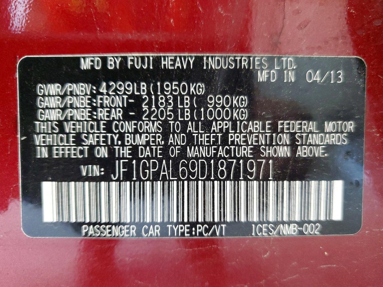 2013 Subaru Impreza Sport Premium Red vin: JF1GPAL69D1871971