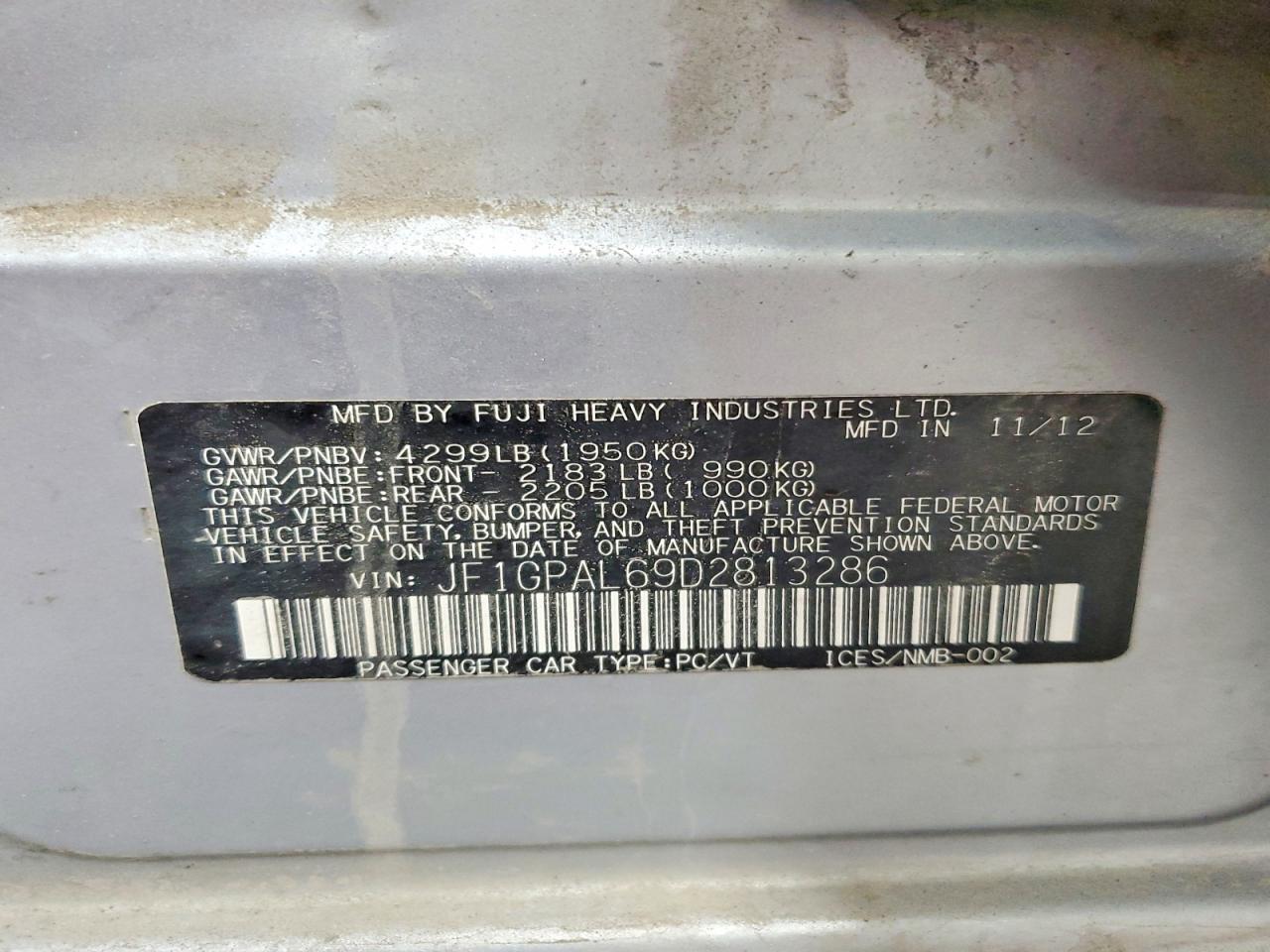 2013 Subaru Impreza Sport Premium Silver vin: JF1GPAL69D2813286