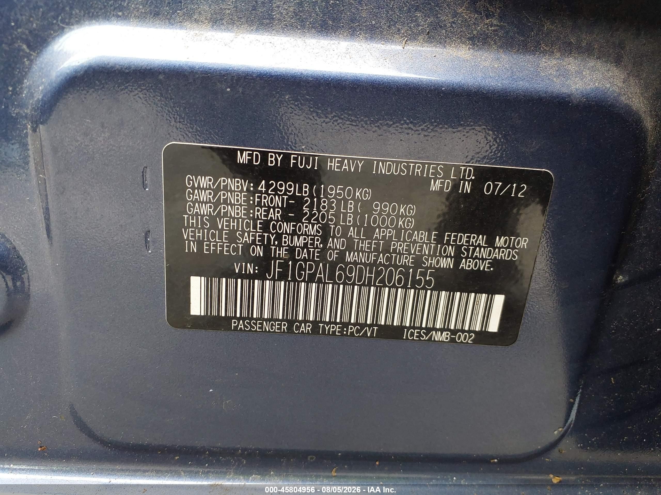 2013 Subaru Impreza 2.0i Sport Premium Blue vin: JF1GPAL69DH206155