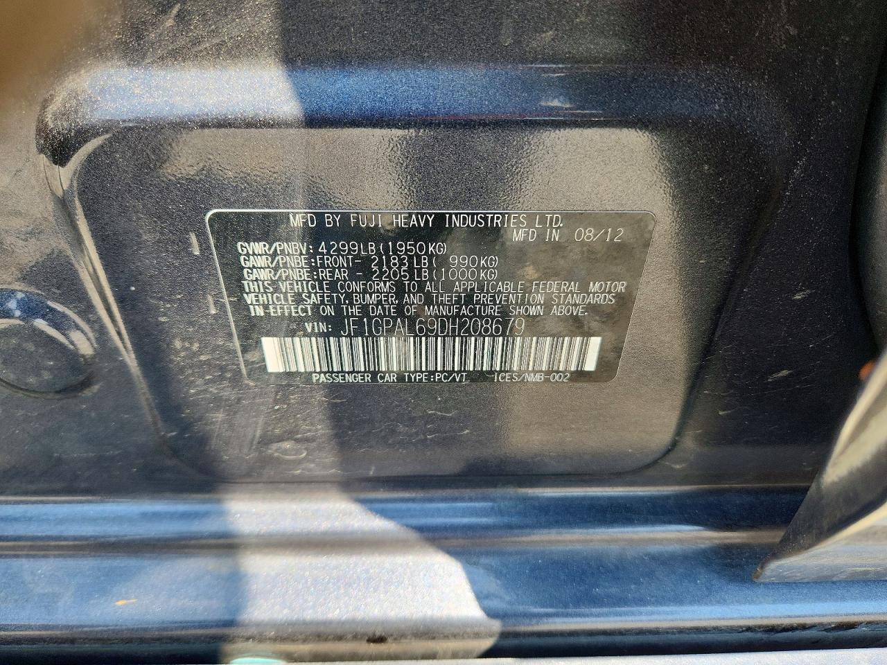 2013 Subaru Impreza Sport Premium Угольный vin: JF1GPAL69DH208679