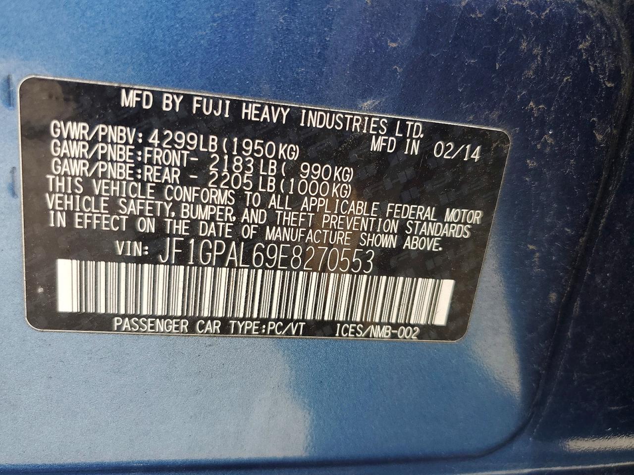 2014 Subaru Impreza Sport Premium Blue vin: JF1GPAL69E8270553