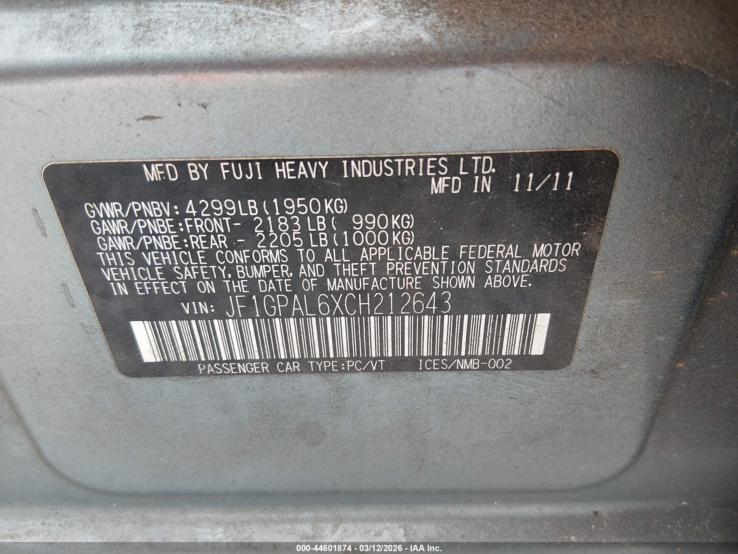 2012 Subaru Impreza 2.0i Sport Premium Light Blue vin: JF1GPAL6XCH212643