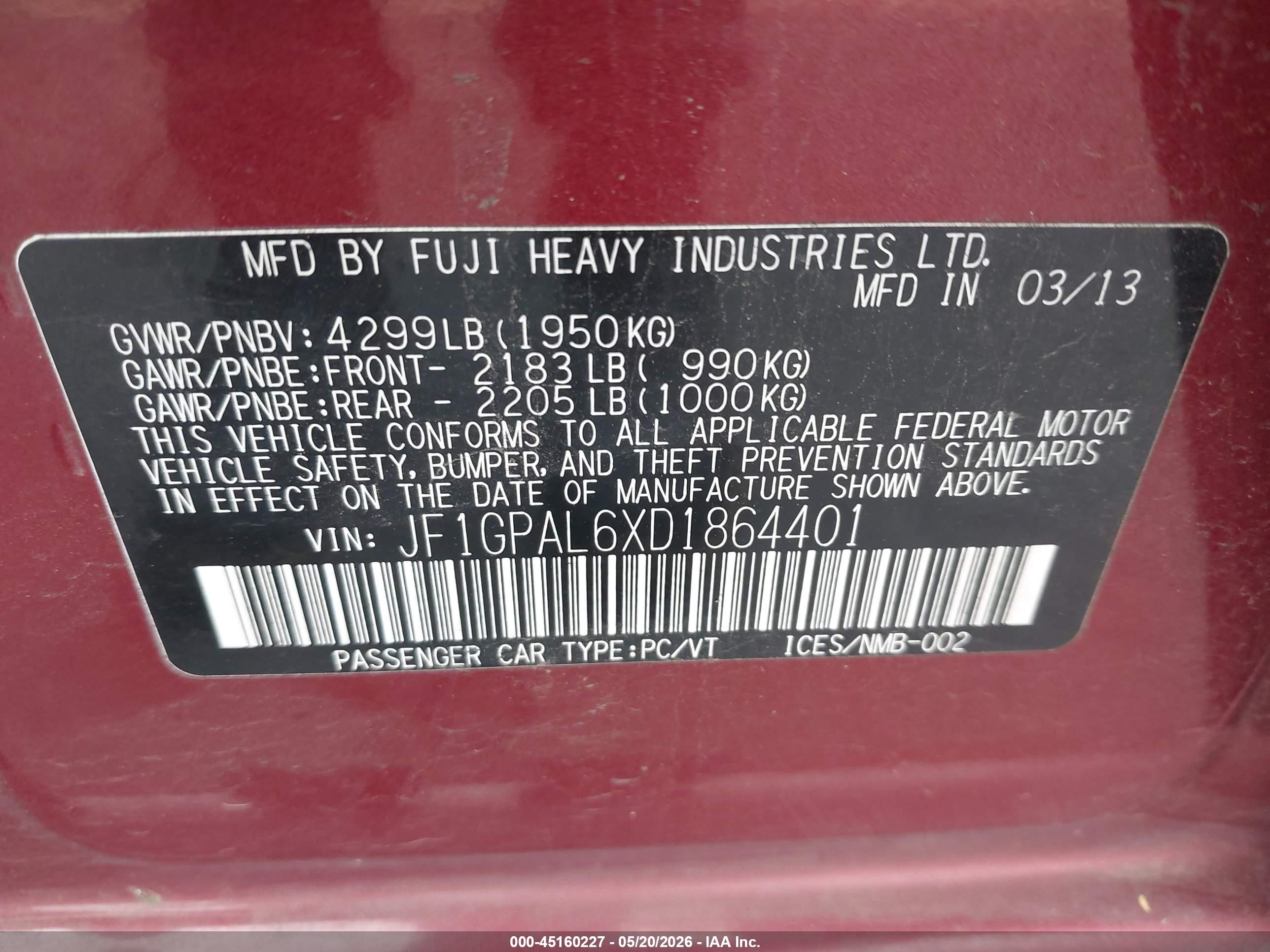 2013 Subaru Impreza 2.0i Sport Premium Red vin: JF1GPAL6XD1864401
