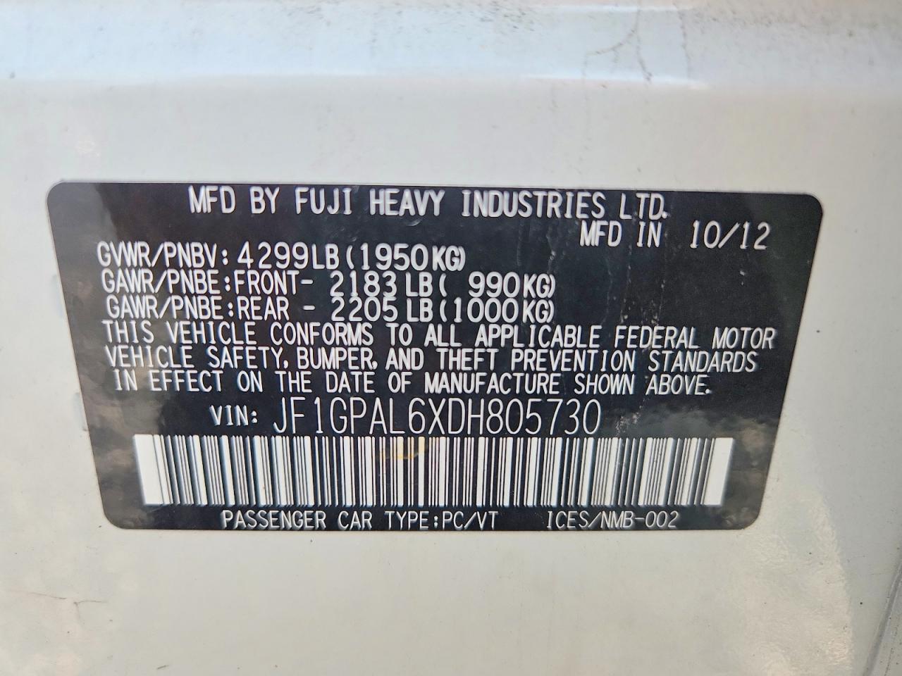 2013 Subaru Impreza Sport Premium White vin: JF1GPAL6XDH805730