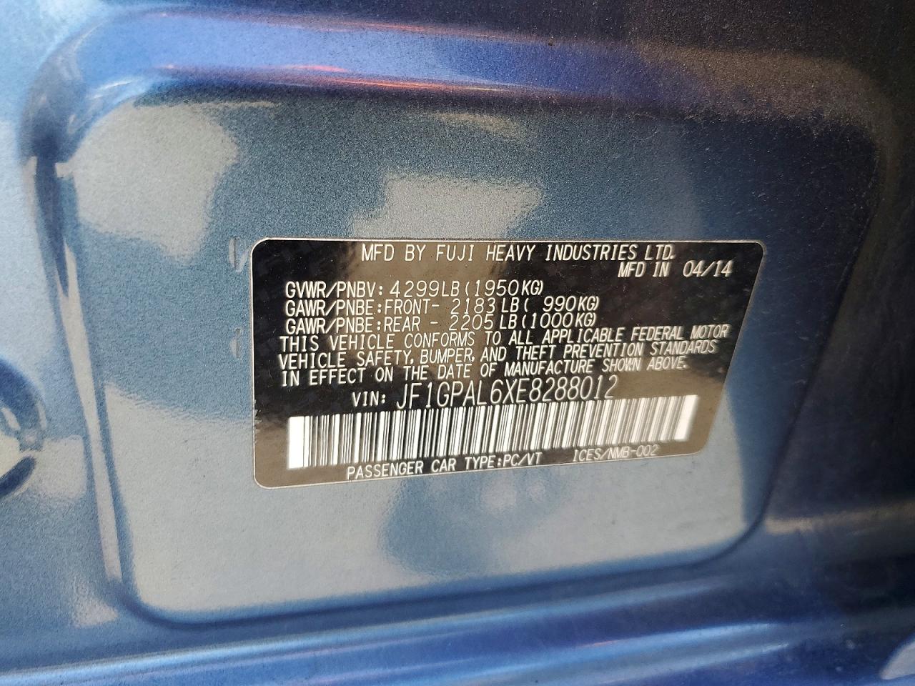 2014 Subaru Impreza Sport Premium Blue vin: JF1GPAL6XE8288012