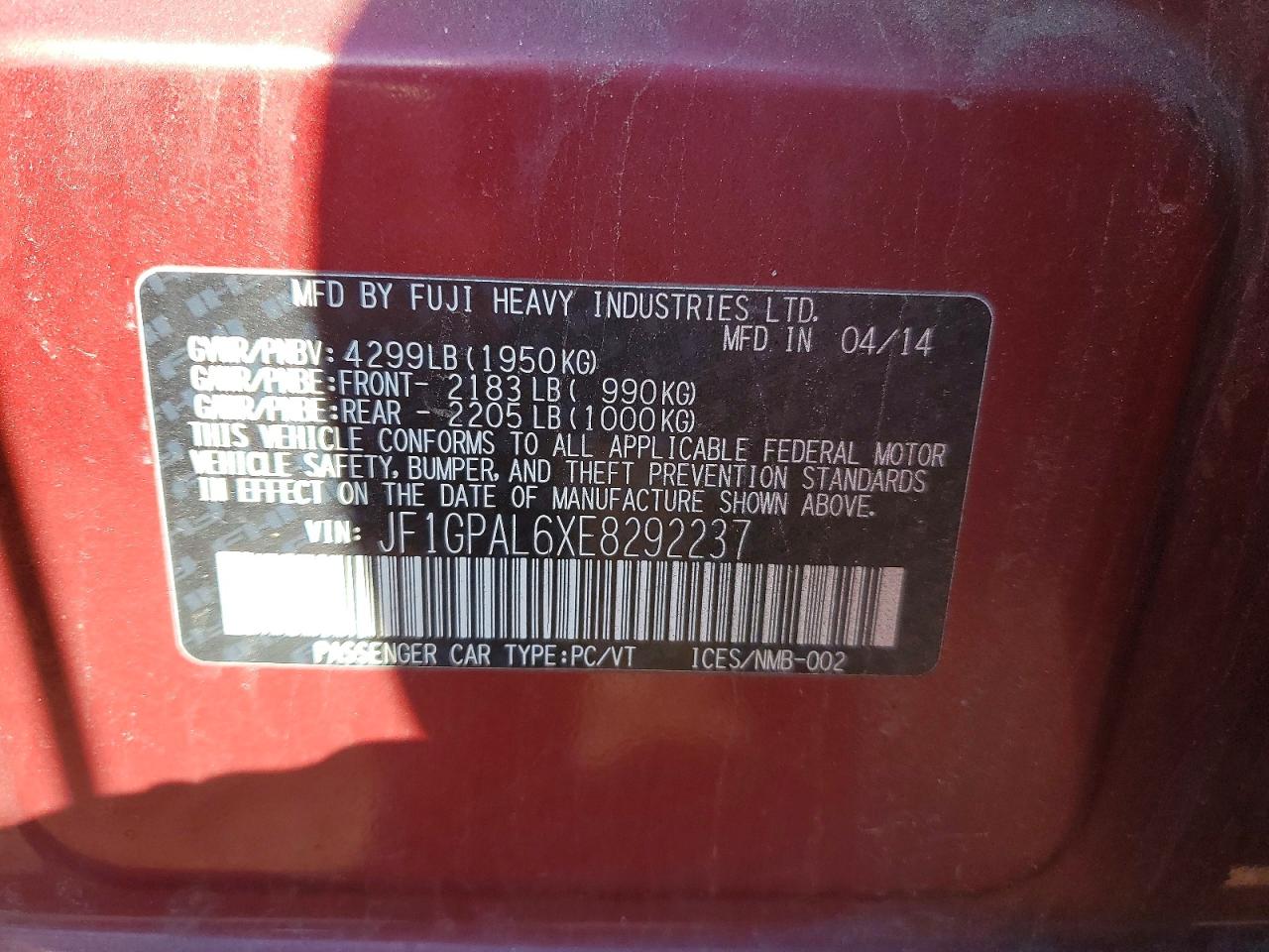 2014 Subaru Impreza Sport Premium Maroon vin: JF1GPAL6XE8292237
