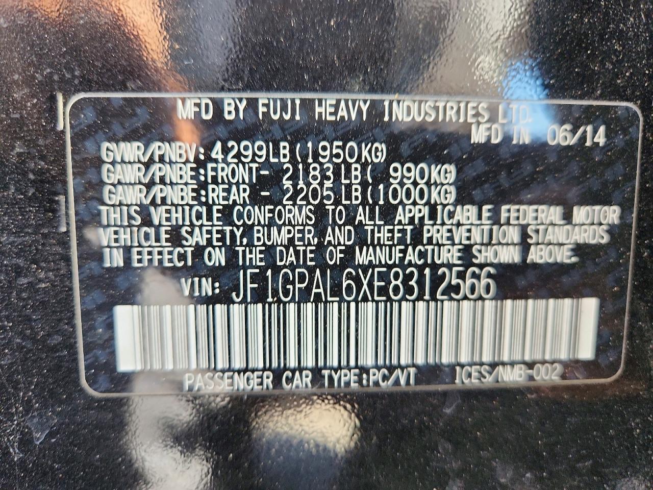 2014 Subaru Impreza Sport Premium Black vin: JF1GPAL6XE8312566