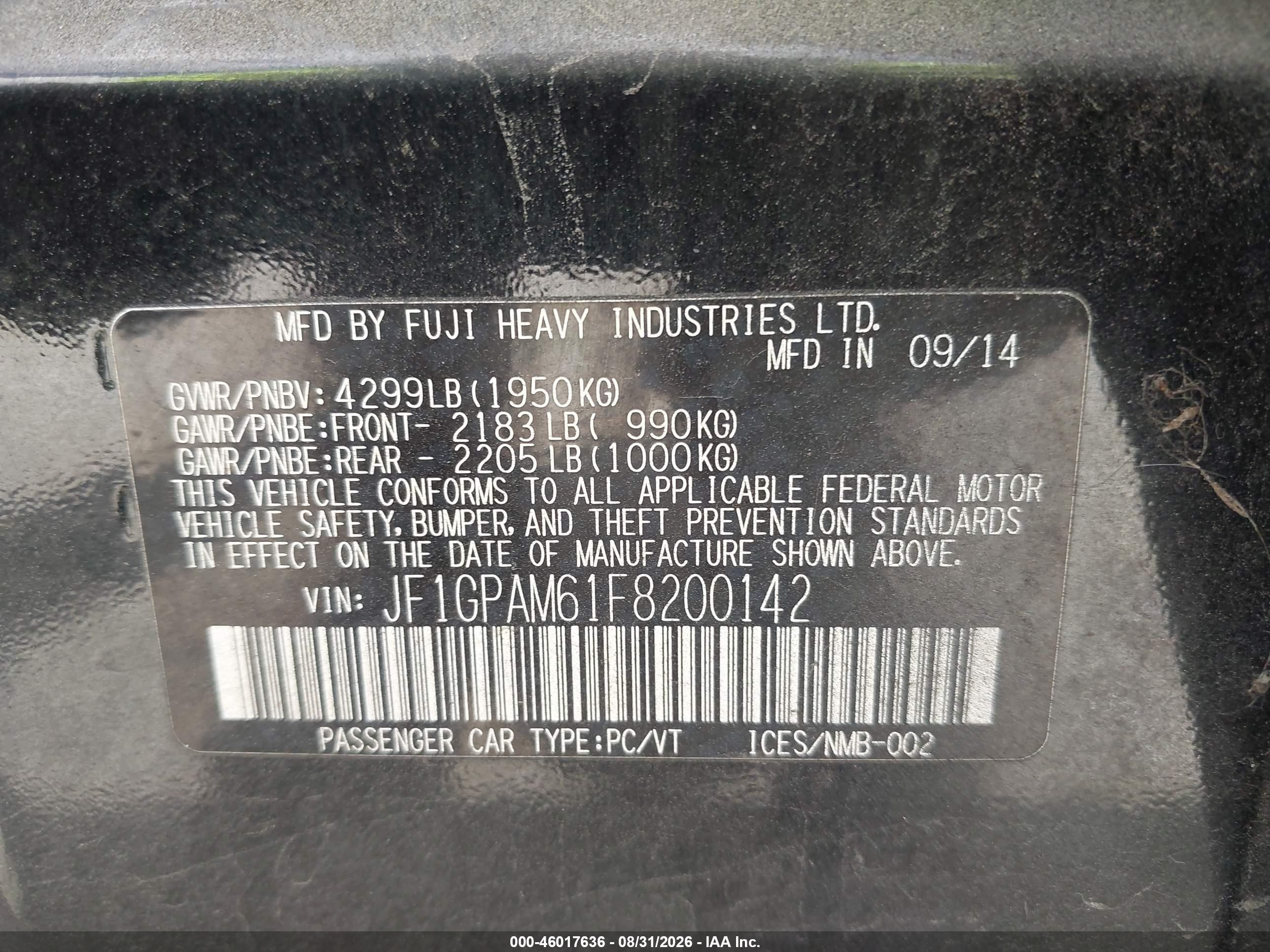2015 Subaru Impreza 2.0i Limited Black vin: JF1GPAM61F8200142