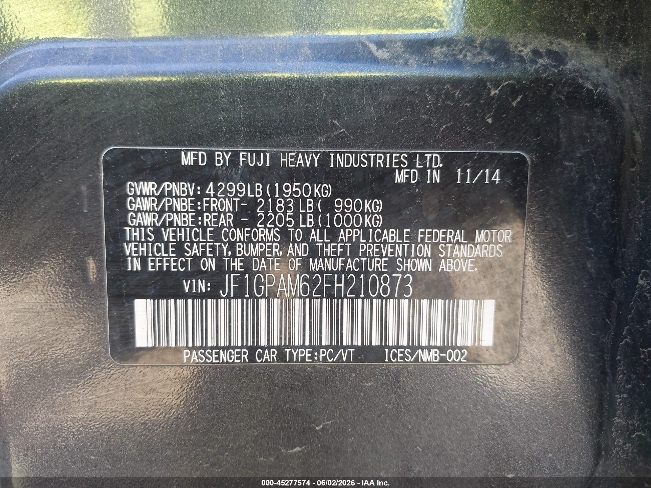 2015 Subaru Impreza 2.0i Limited Черный vin: JF1GPAM62FH210873