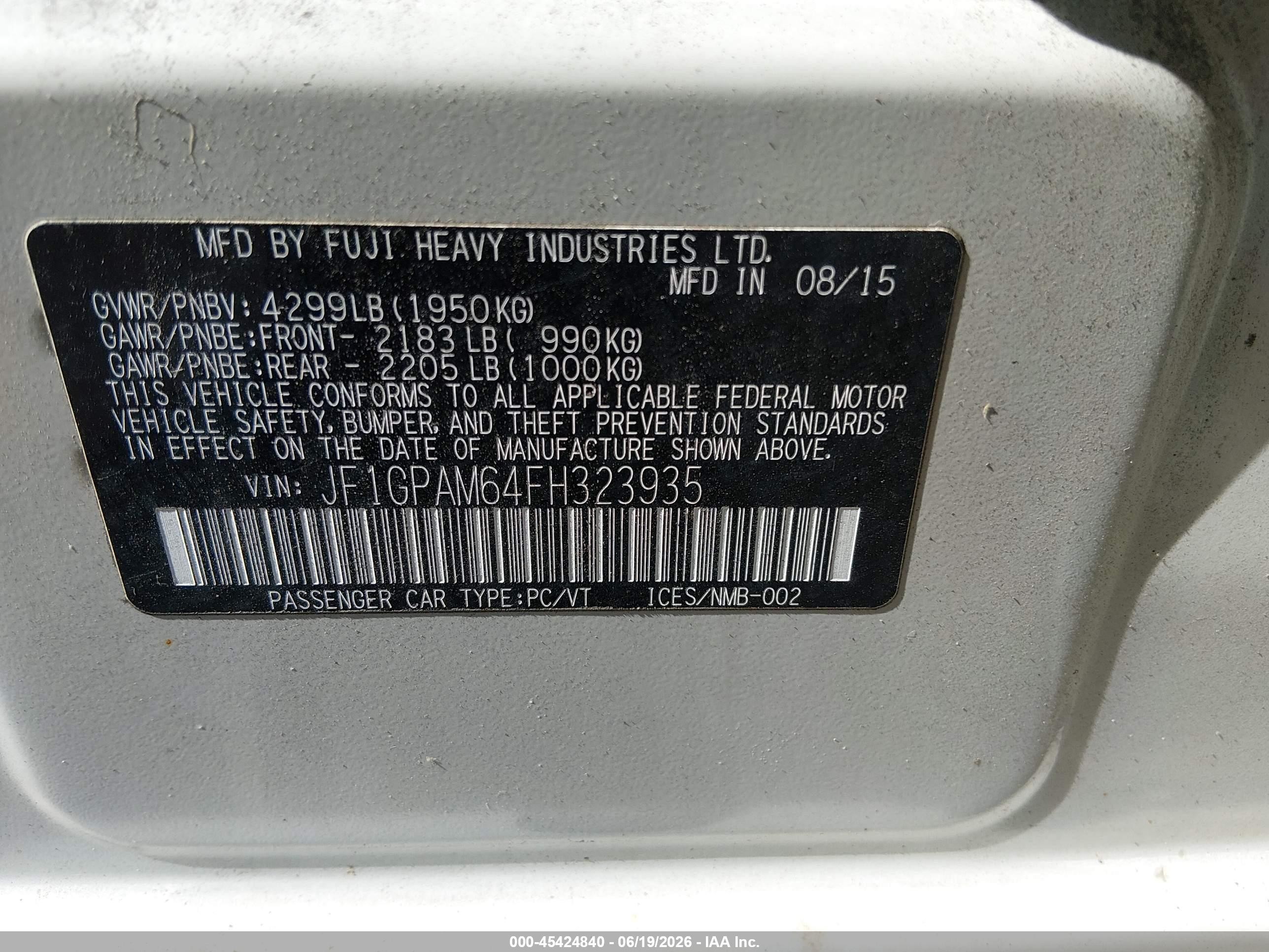 2015 Subaru Impreza 2.0i Limited White vin: JF1GPAM64FH323935