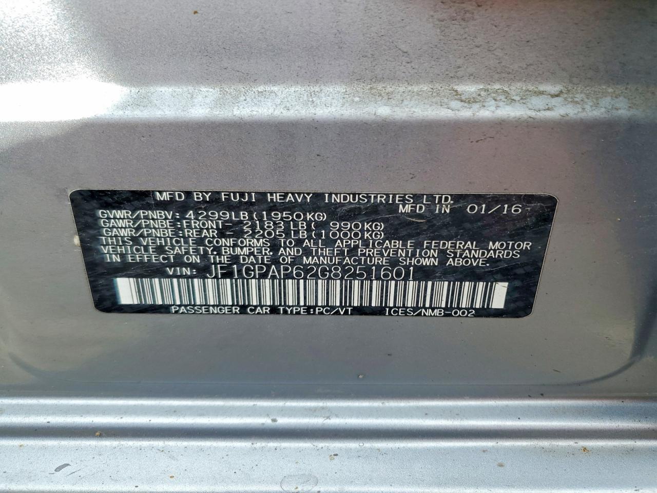 2016 Subaru Impreza Sport Premium Серебряный vin: JF1GPAP62G8251601