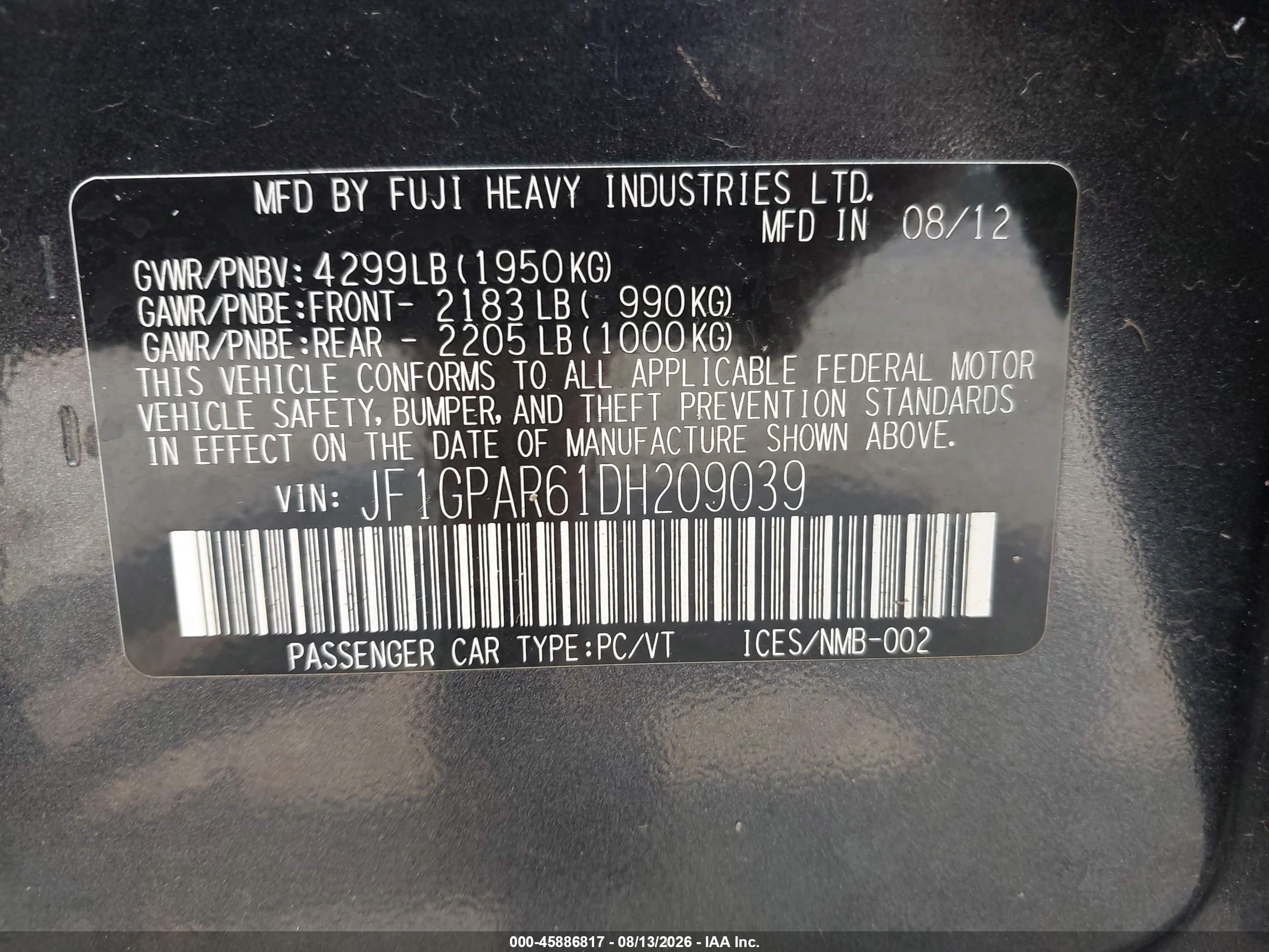 2013 Subaru Impreza 2.0i Sport Limited Blue vin: JF1GPAR61DH209039