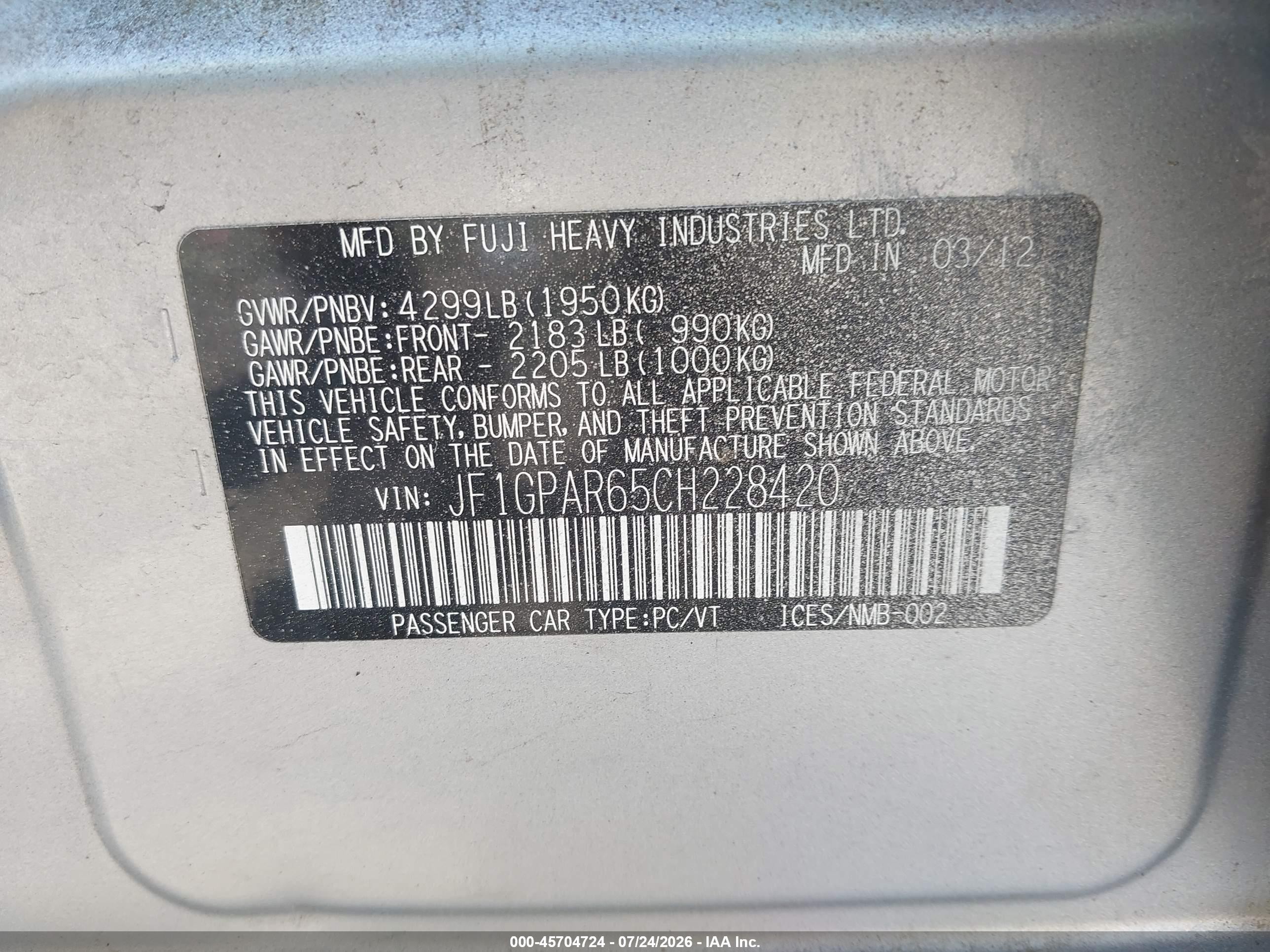 2012 Subaru Impreza 2.0i Sport Limited White vin: JF1GPAR65CH228420