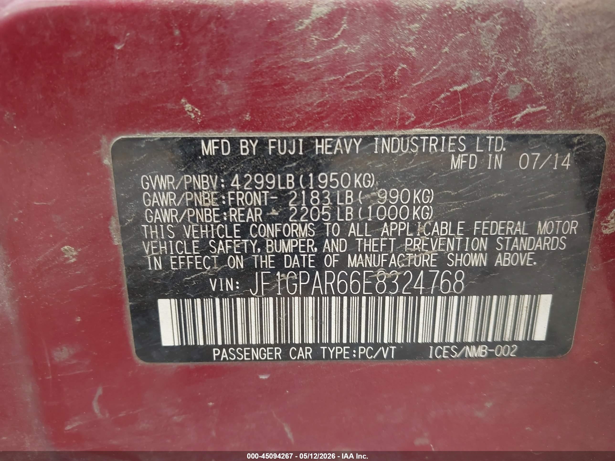 2014 Subaru Impreza 2.0i Sport Limited Red vin: JF1GPAR66E8324768