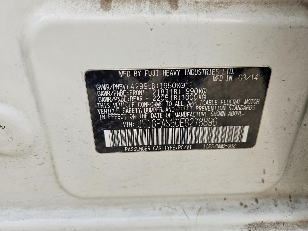 2014 Subaru Impreza Sport Limited White vin: JF1GPAS60E8278896