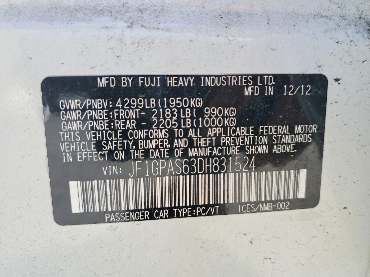 2013 Subaru Impreza Sport Limited White vin: JF1GPAS63DH831524