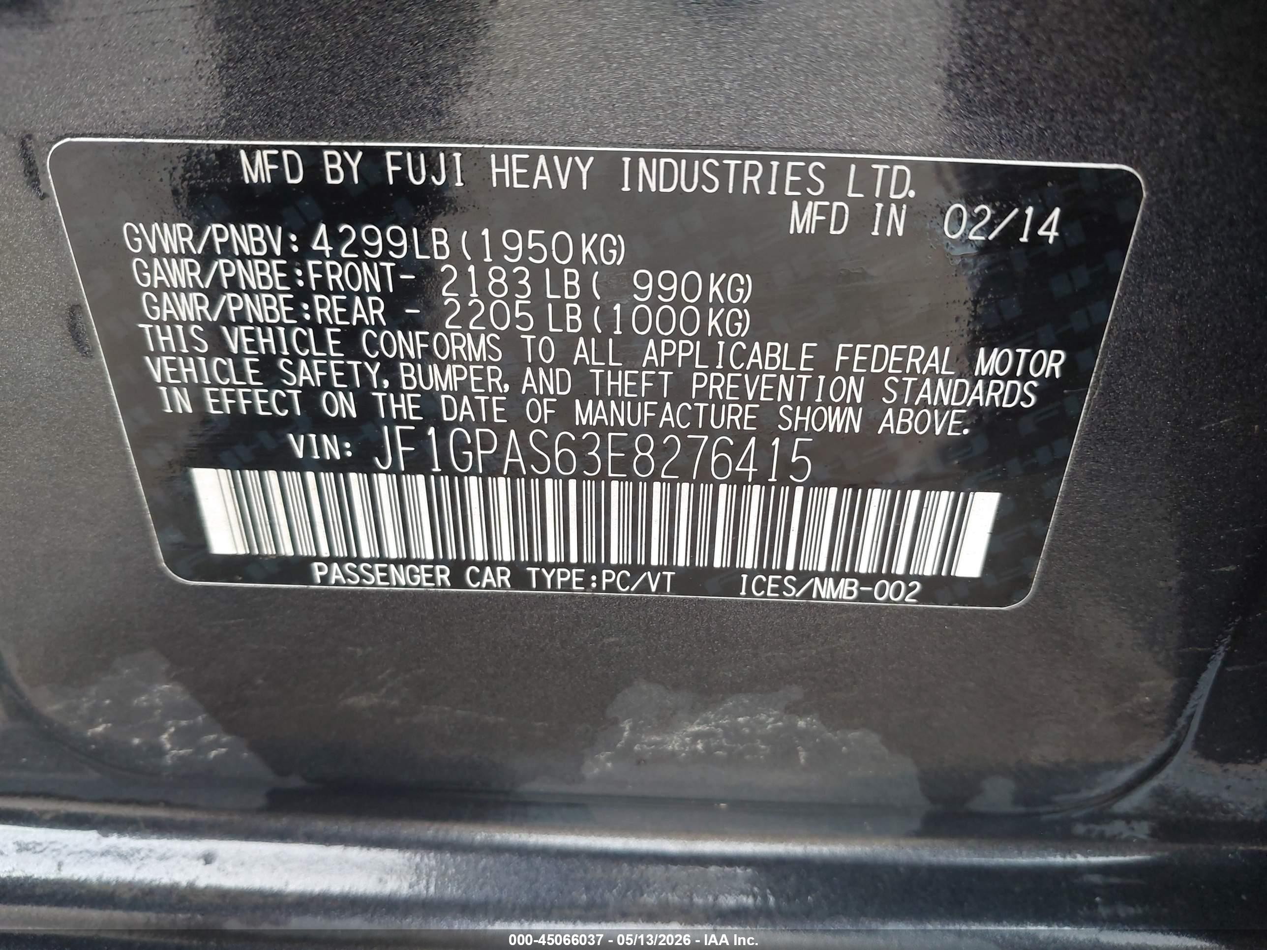 2014 Subaru Impreza 2.0i Sport Limited Black vin: JF1GPAS63E8276415