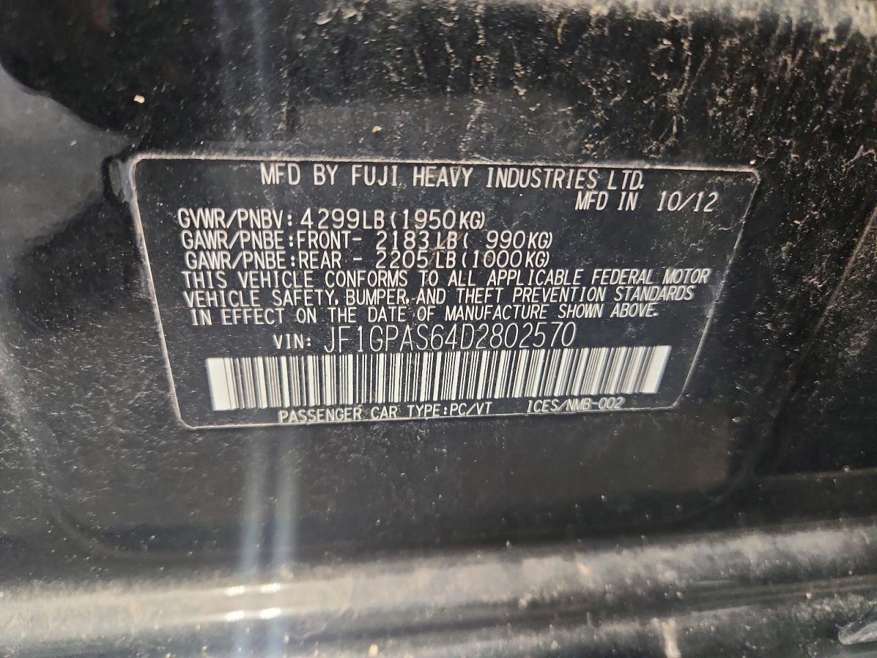 2013 Subaru Impreza Sport Limited Black vin: JF1GPAS64D2802570