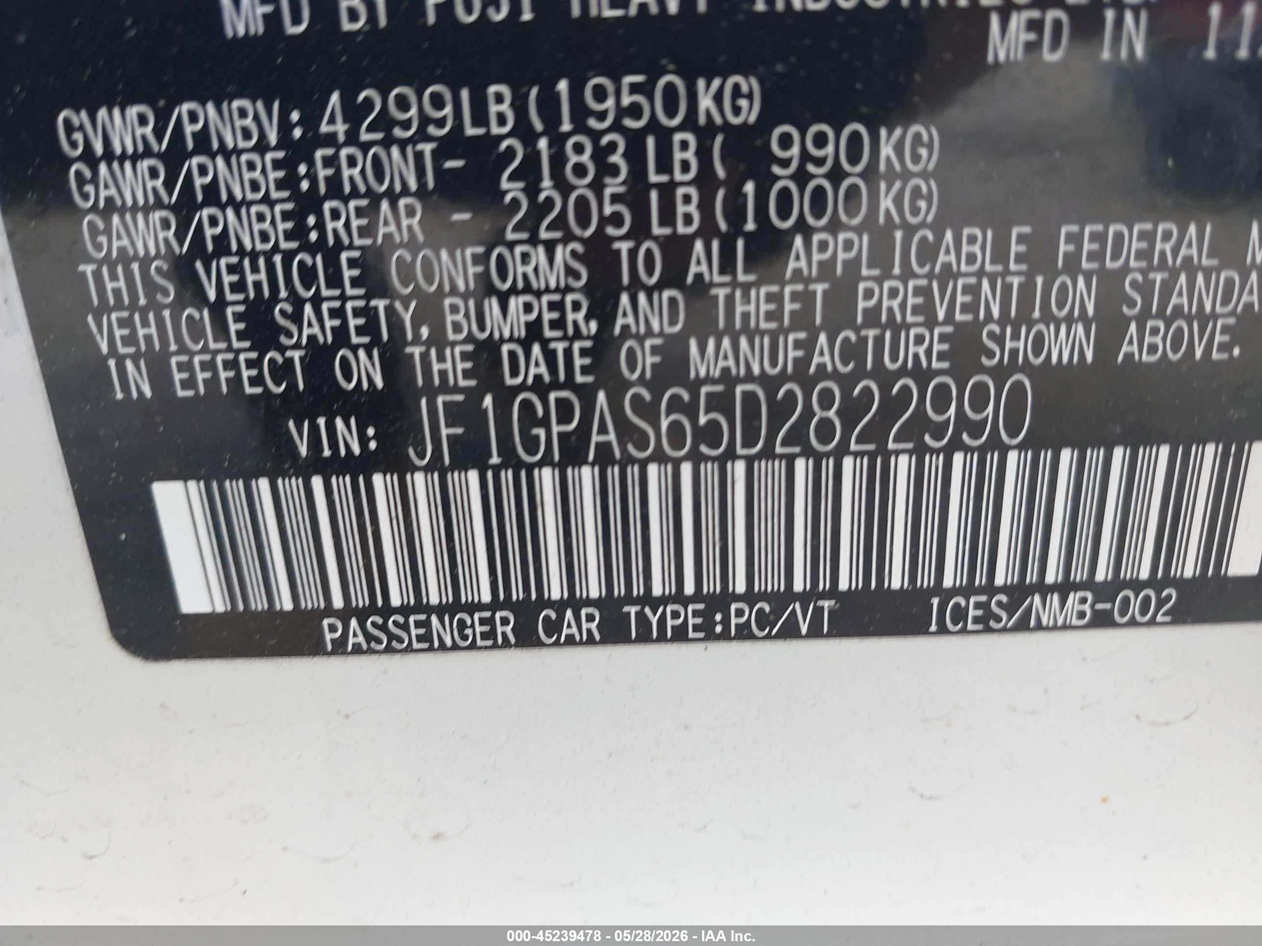 2013 Subaru Impreza 2.0i Sport Limited White vin: JF1GPAS65D2822990
