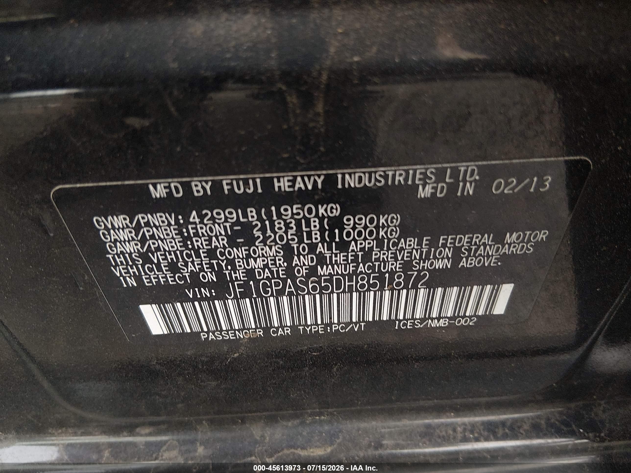 2013 Subaru Impreza 2.0i Sport Limited Black vin: JF1GPAS65DH851872
