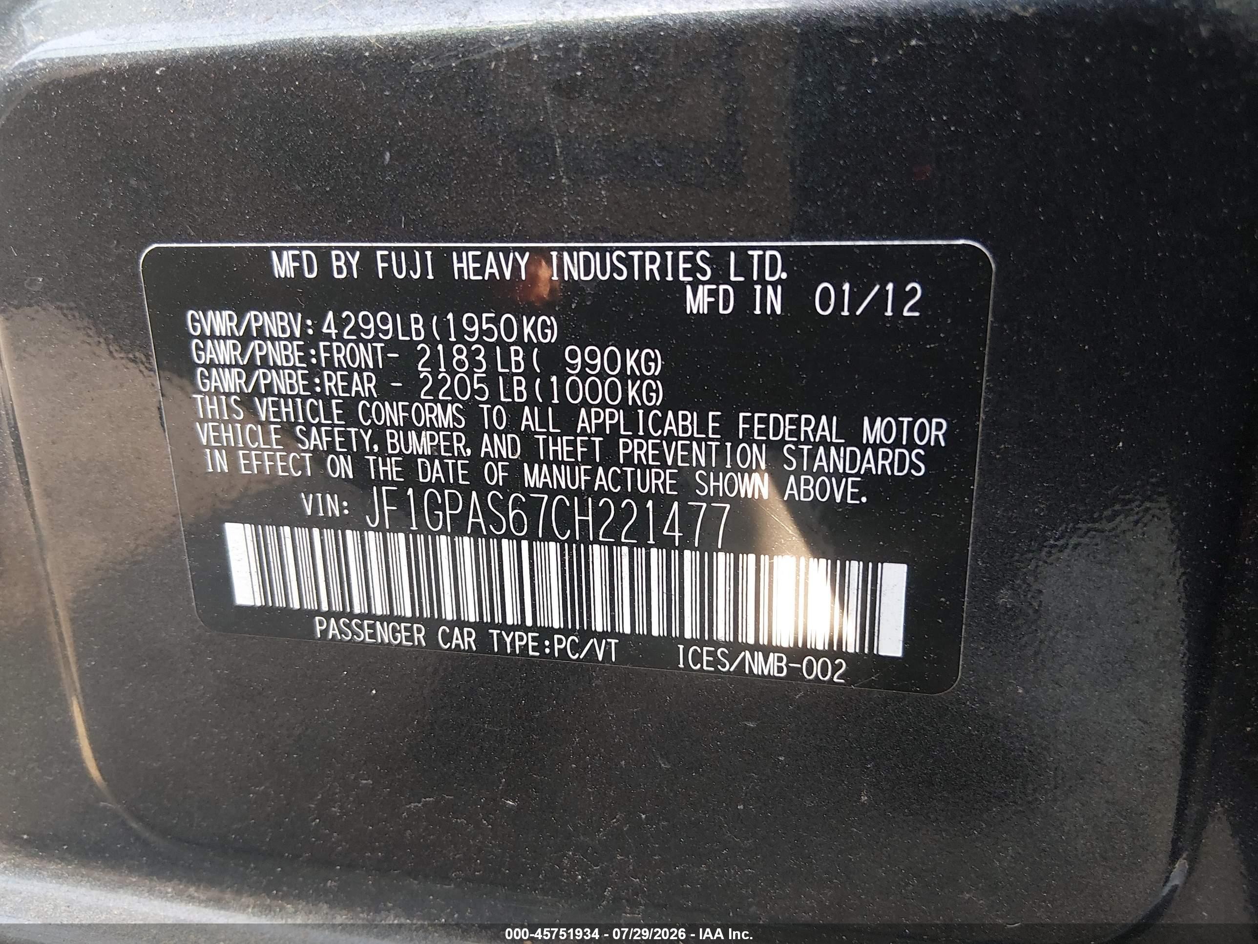 2012 Subaru Impreza 2.0i Sport Limited Black vin: JF1GPAS67CH221477