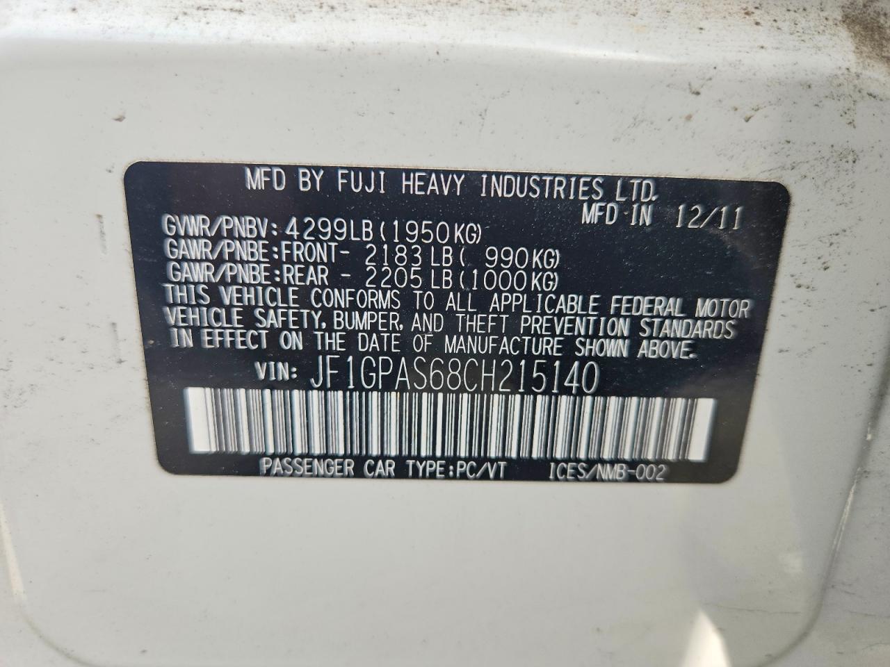 2012 Subaru Impreza Sport Limited White vin: JF1GPAS68CH215140