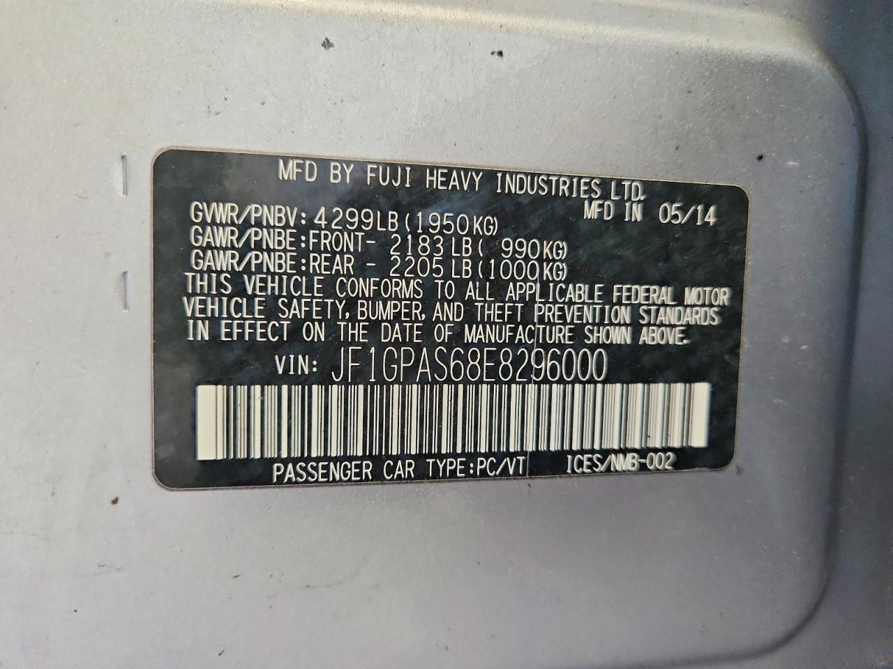 2014 Subaru Impreza Sport Limited Серебряный vin: JF1GPAS68E8296000