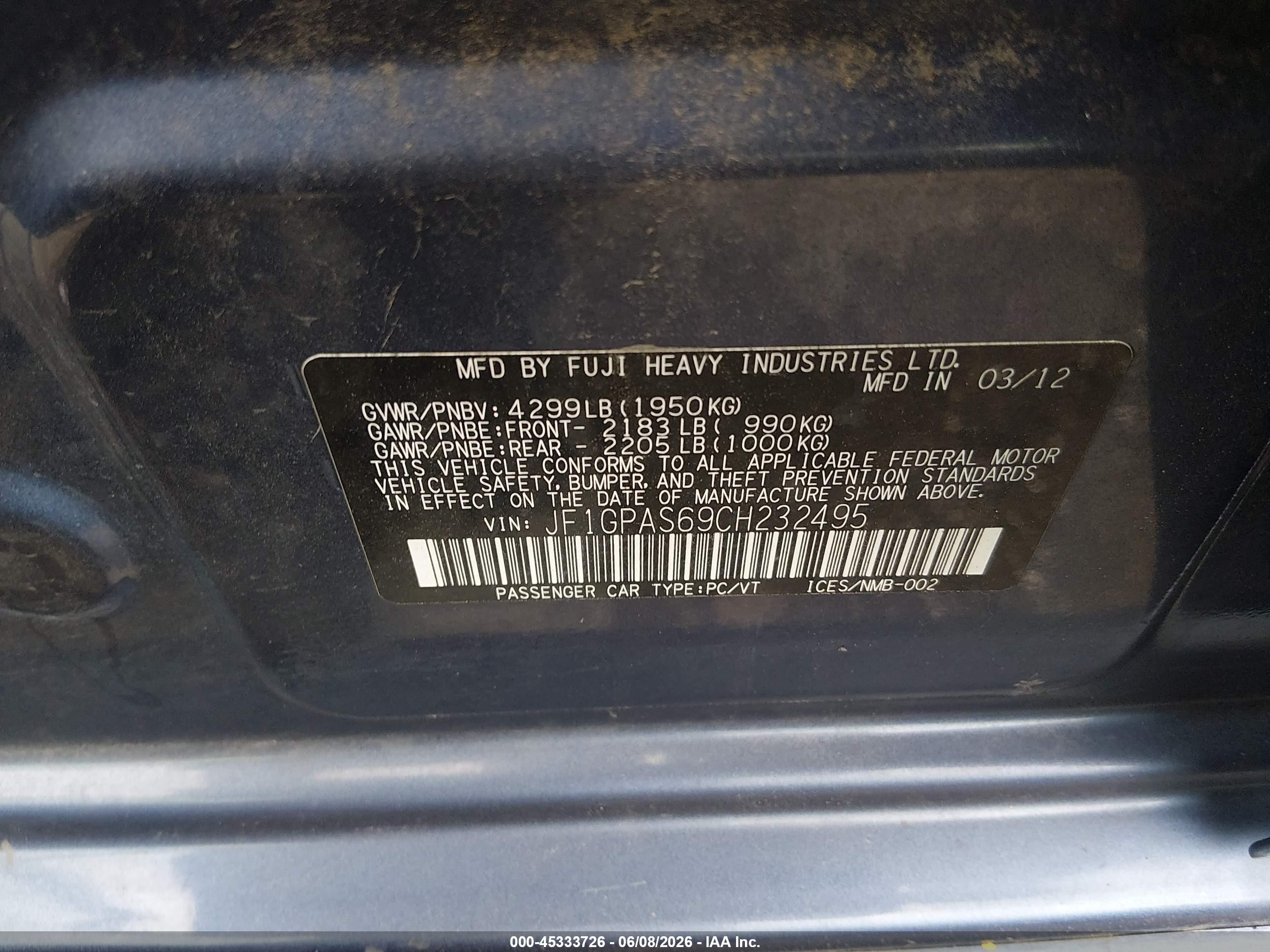 2012 Subaru Impreza 2.0i Sport Limited Blue vin: JF1GPAS69CH232495