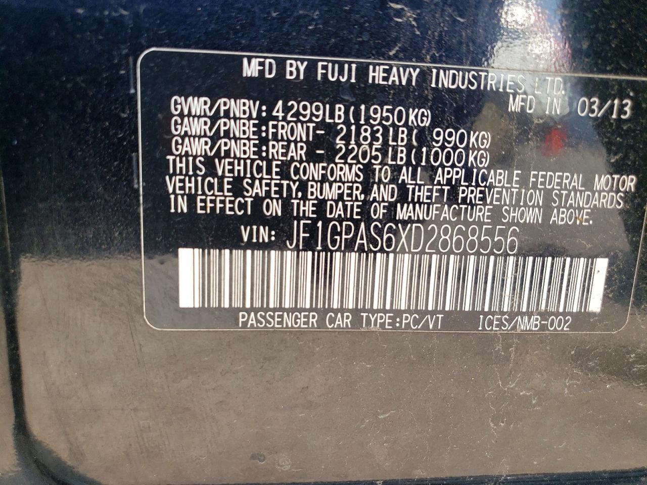 2013 Subaru Impreza Sport Limited Black vin: JF1GPAS6XD2868556