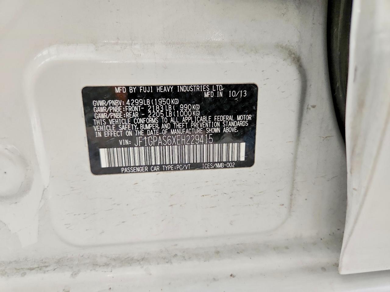 2014 Subaru Impreza Sport Limited White vin: JF1GPAS6XEH229415