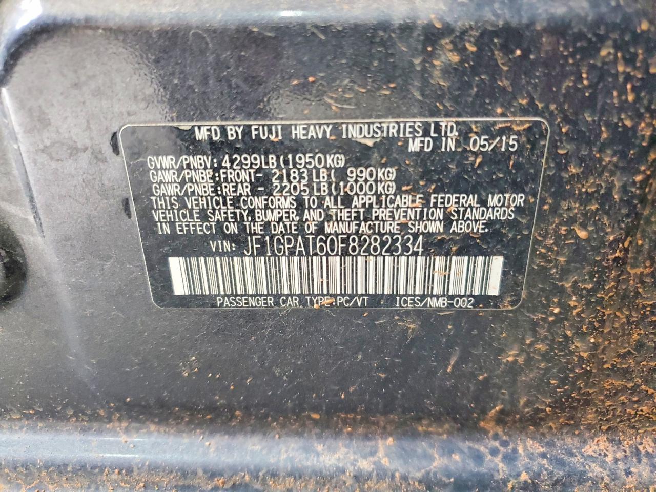2015 Subaru Impreza Sport Угольный vin: JF1GPAT60F8282334