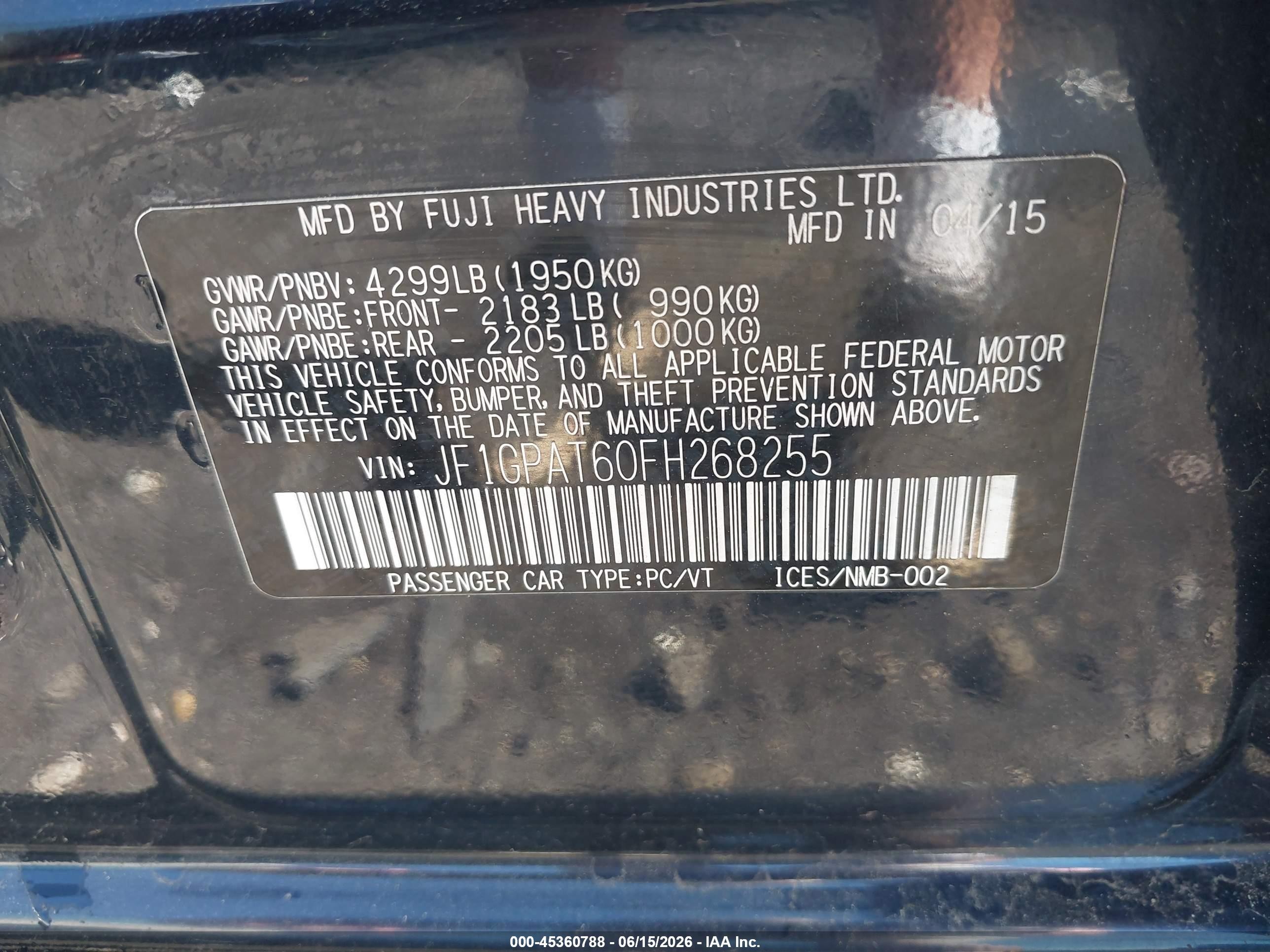 2015 Subaru Impreza 2.0i Sport Premium Blue vin: JF1GPAT60FH268255