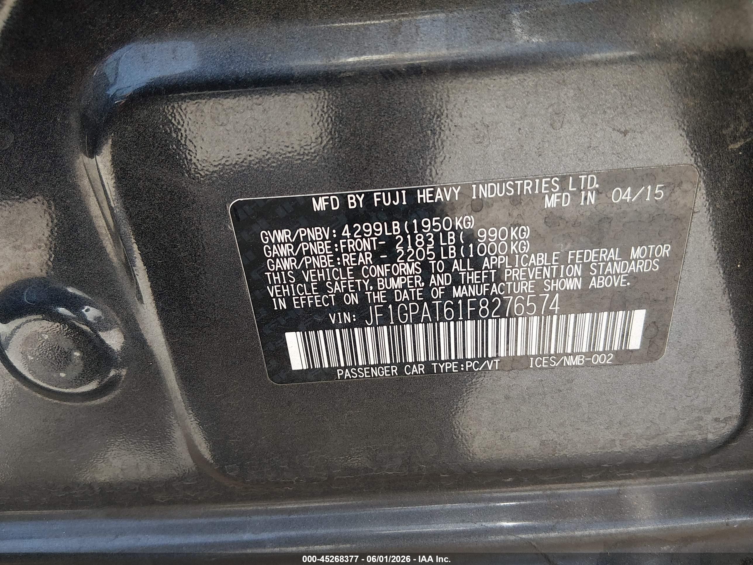 2015 Subaru Impreza 2.0i Sport Premium Серый vin: JF1GPAT61F8276574