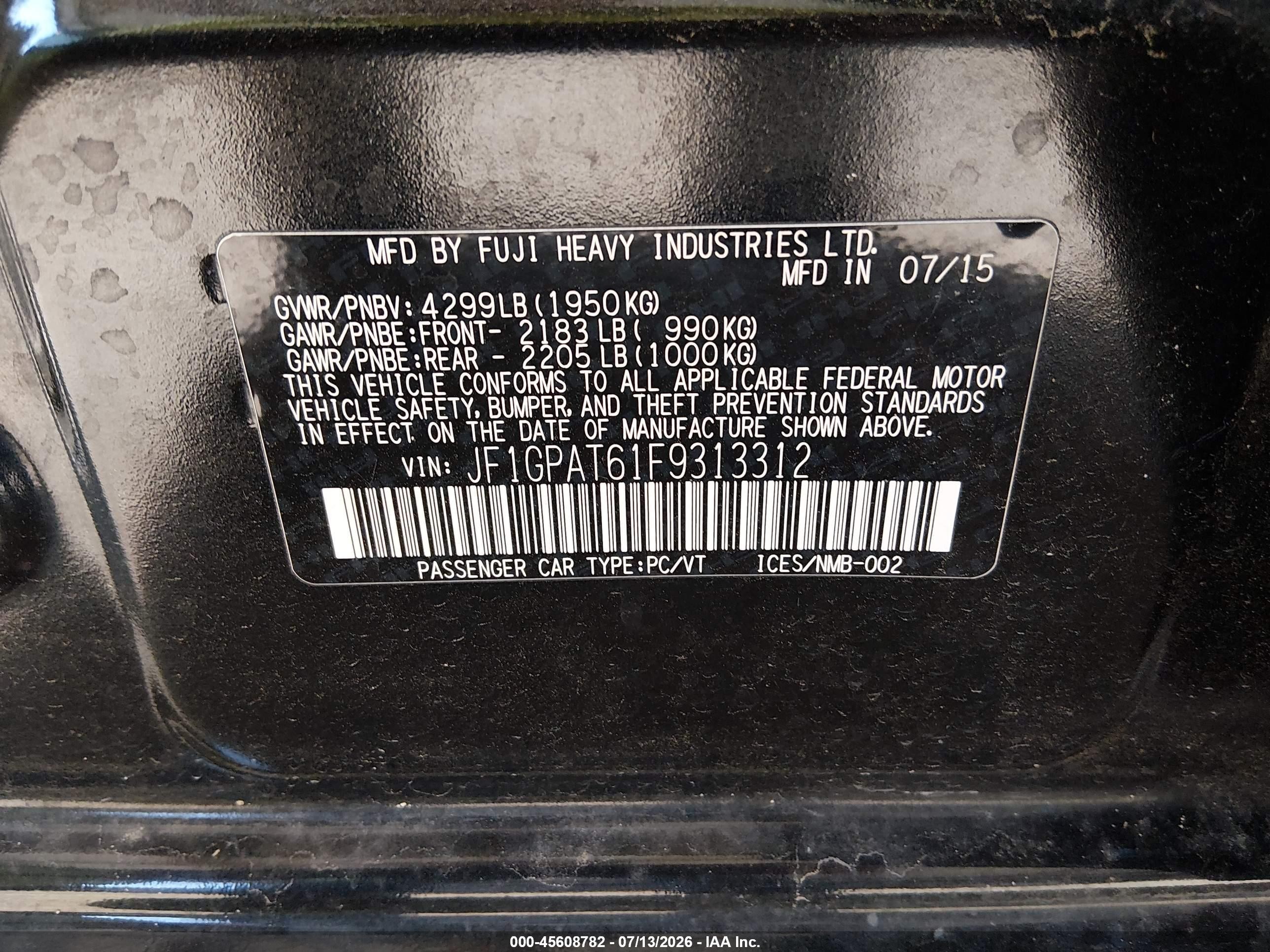 2015 Subaru Impreza 2.0i Sport Premium Black vin: JF1GPAT61F9313312