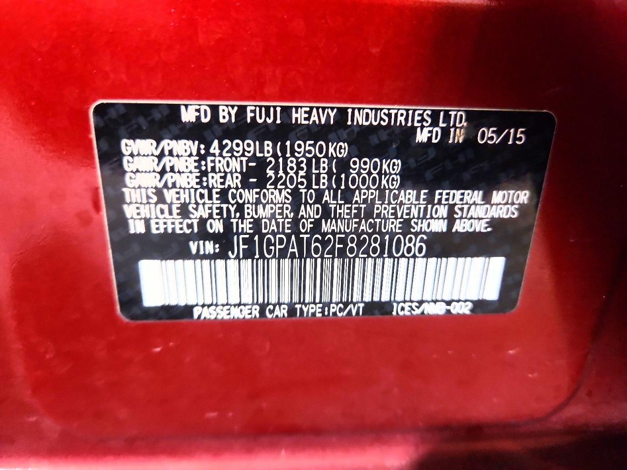 2015 Subaru Impreza Sport Red vin: JF1GPAT62F8281086