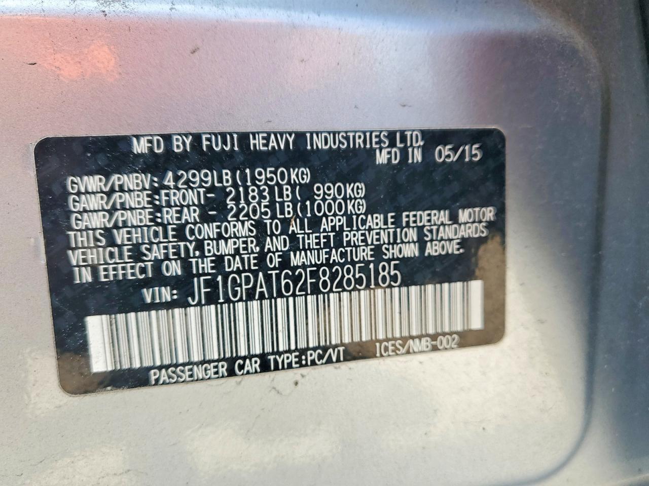 2015 Subaru Impreza Sport Silver vin: JF1GPAT62F8285185