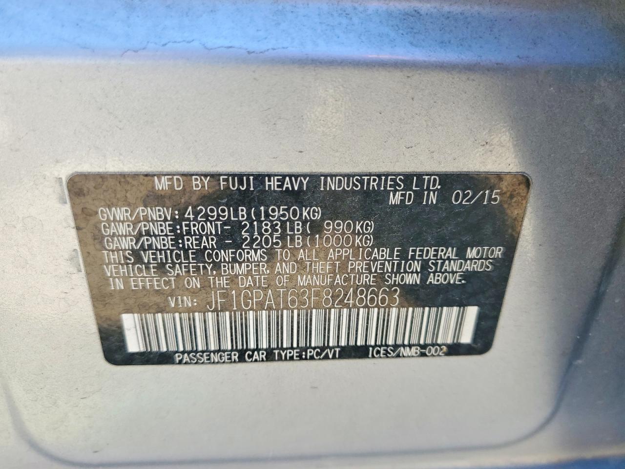 2015 Subaru Impreza Sport Silver vin: JF1GPAT63F8248663
