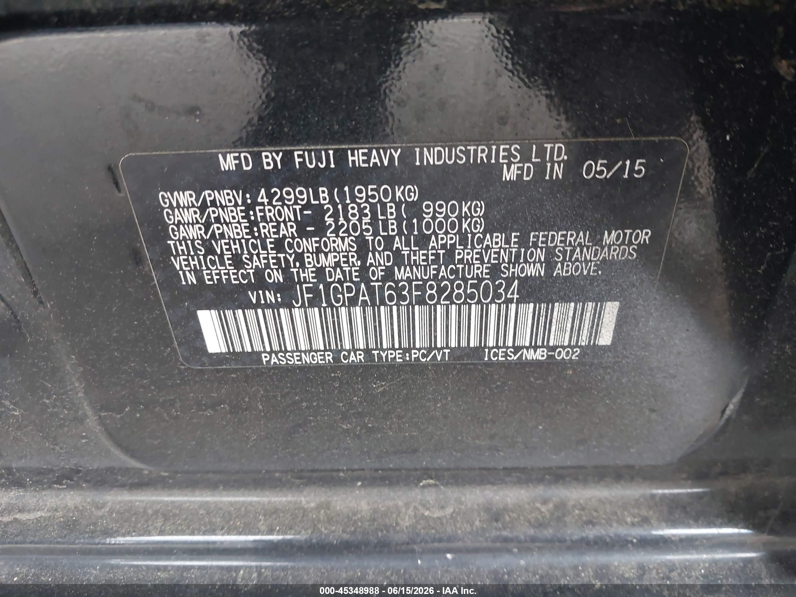 2015 Subaru Impreza 2.0i Sport Premium Black vin: JF1GPAT63F8285034