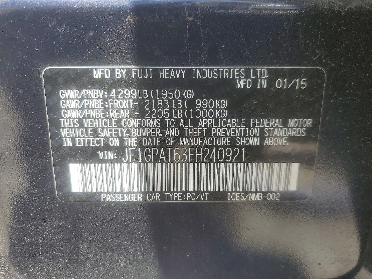 2015 Subaru Impreza Sport Blue vin: JF1GPAT63FH240921