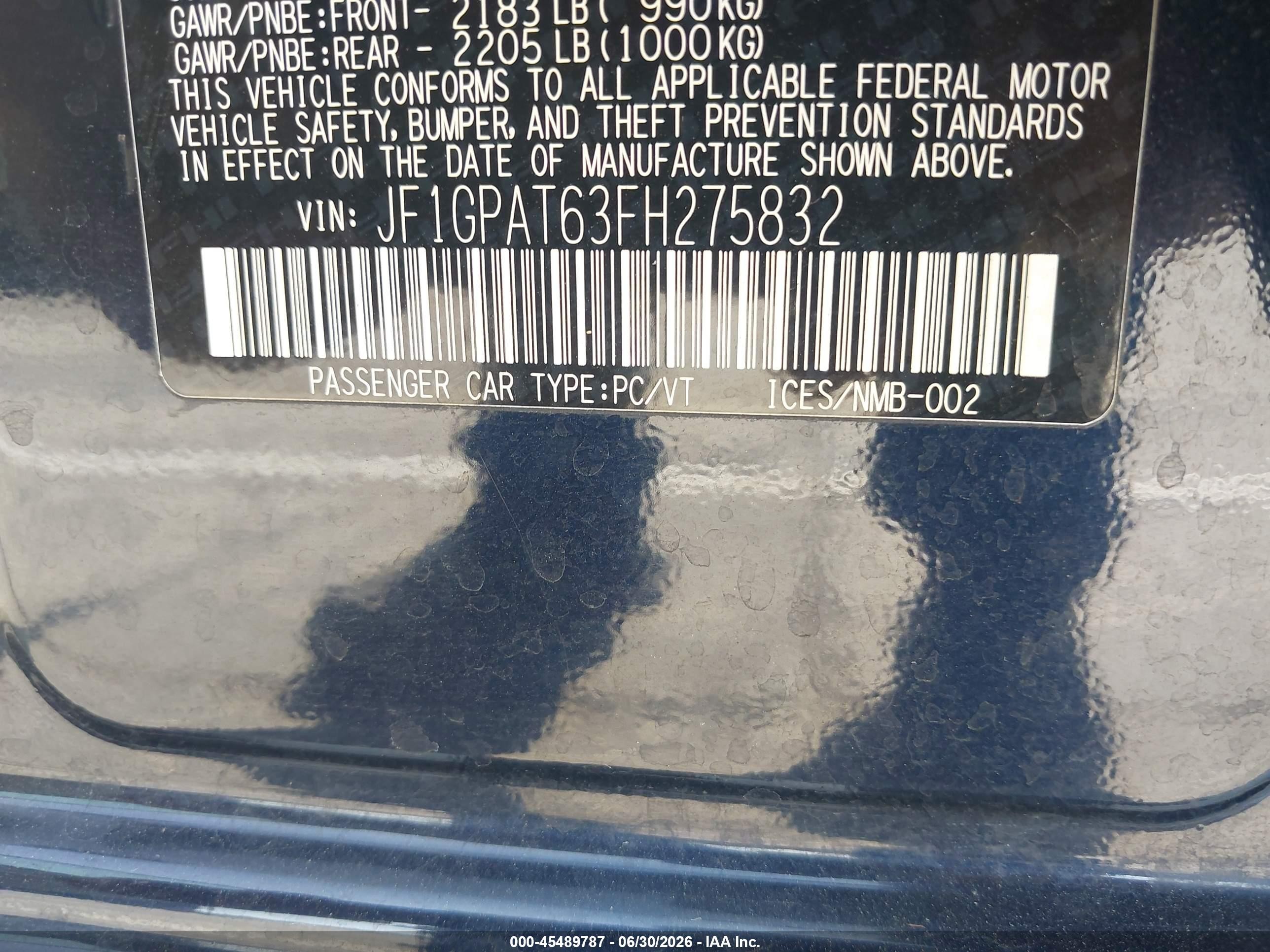 2015 Subaru Impreza 2.0i Sport Premium Black vin: JF1GPAT63FH275832