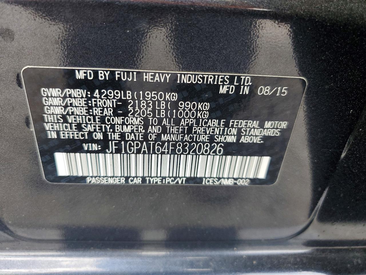 2015 Subaru Impreza Sport Серый vin: JF1GPAT64F8320826