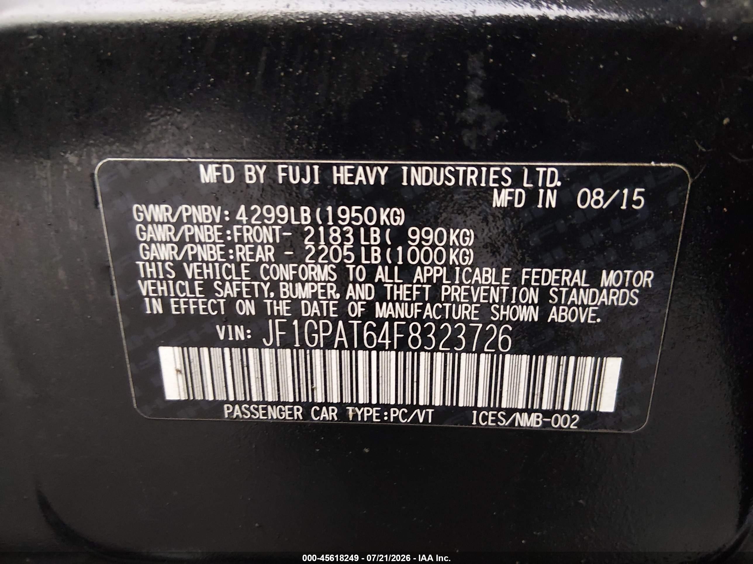 2015 Subaru Impreza 2.0i Sport Premium Black vin: JF1GPAT64F8323726