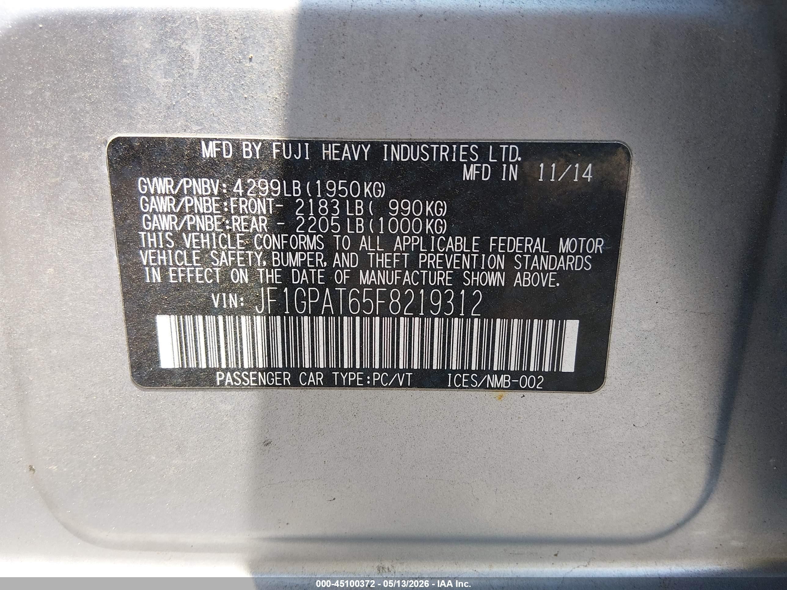 2015 Subaru Impreza 2.0i Sport Premium Silver vin: JF1GPAT65F8219312