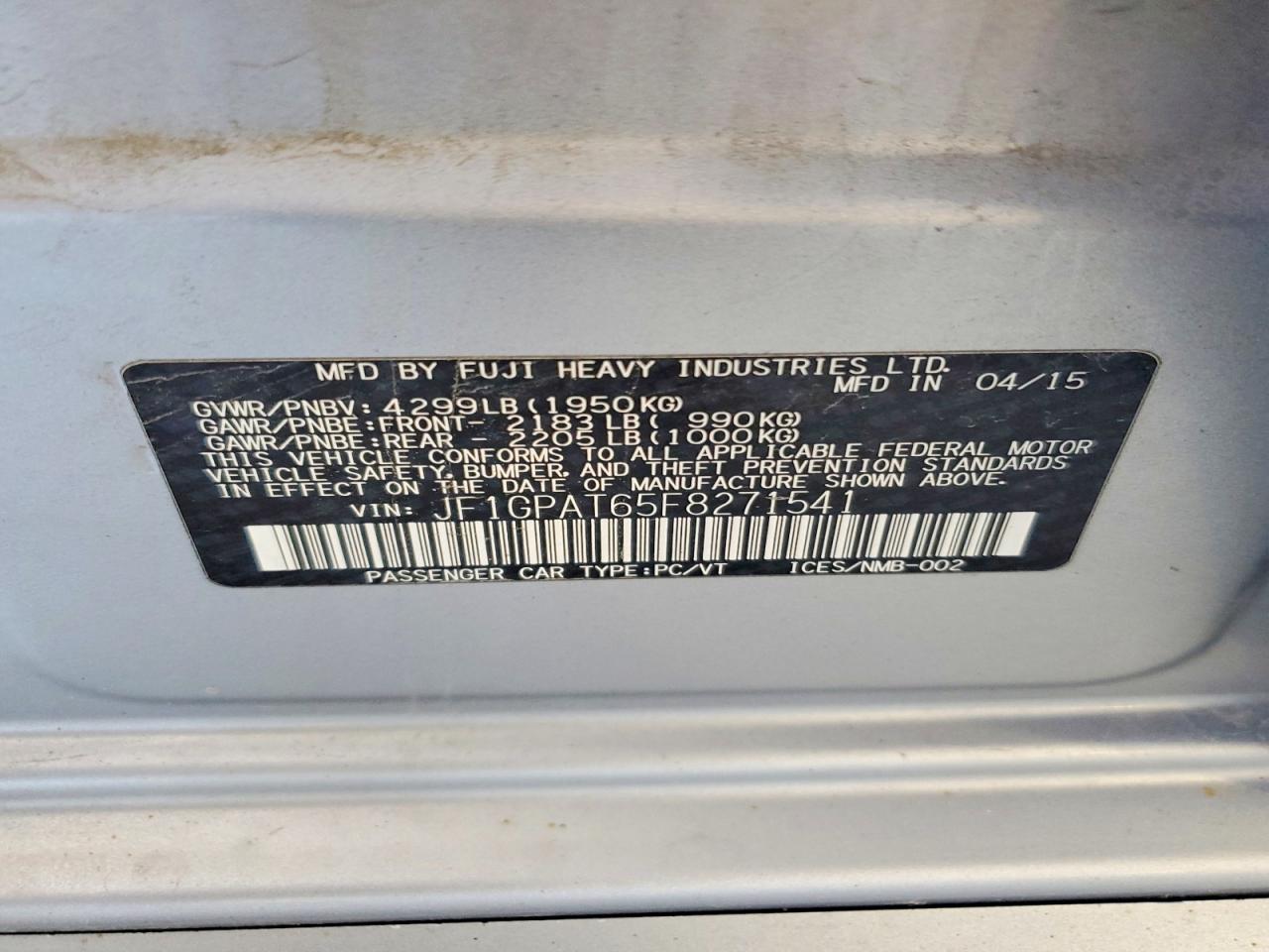 2015 Subaru Impreza Sport Silver vin: JF1GPAT65F8271541